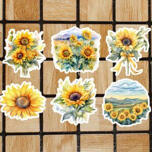 Sunflower Sticker Pack of 6 Vinyl Stickers Waterproof Die Cut Flower Sticker Set